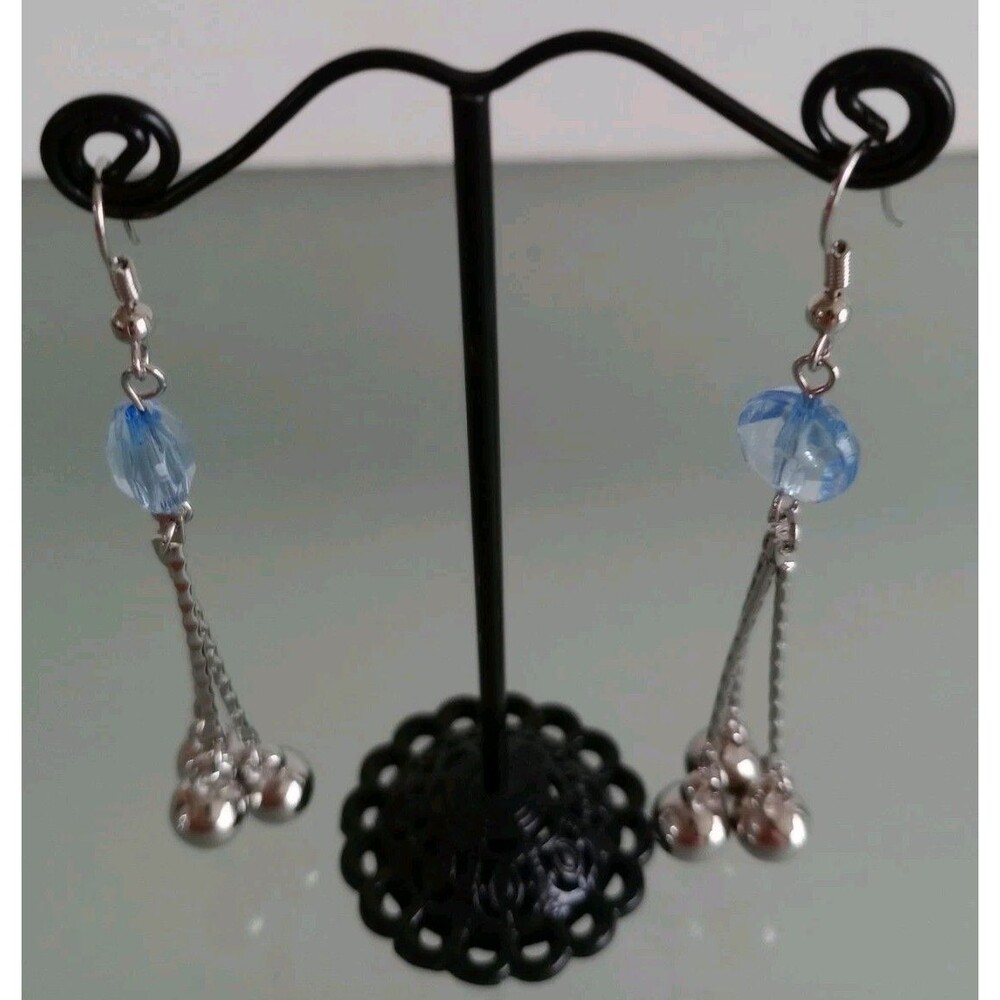 Women's Blue Beaded Boho Earrings Silver Dangle Fashion Jewelry New